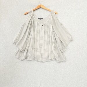 Saks Fifth Avenue Womens Embroidered Silk Top Size‎ L Sheer Boho Festival Fairy